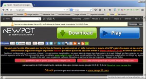 Acceso a Newpct.com, con Anonimox activado.
